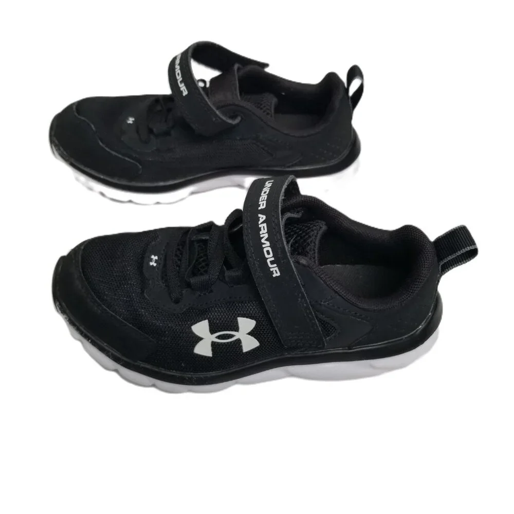 Under Armour Athletic Shoes Hook Loop Strap Kids 13K Black White